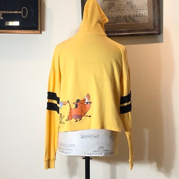 Disney The Lion King Yellow Crop Top Hooded Sz L - Picture 3 of 7